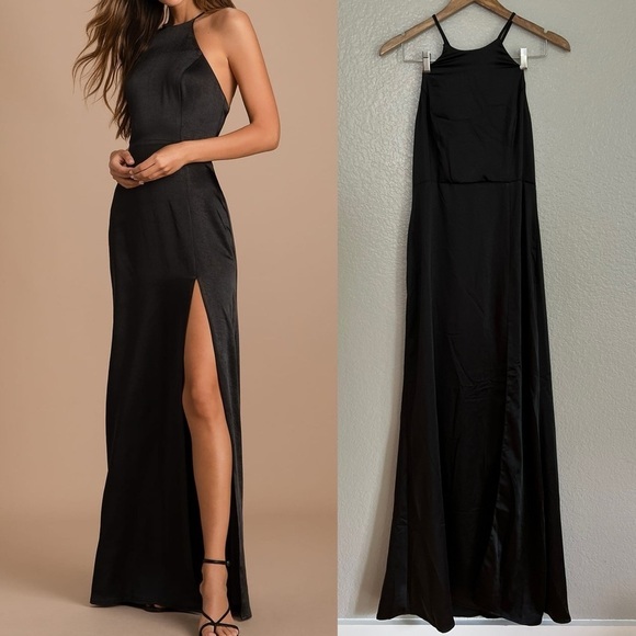 Lulus Dresses & Skirts - NWOT Make it Elegant Black Satin Strappy Maxi Dress